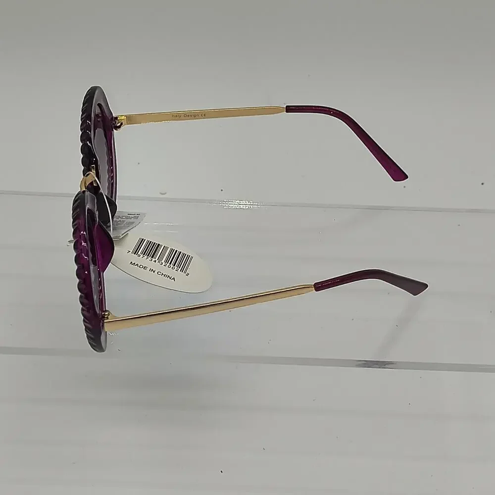 Purple round sunglasses with gold
